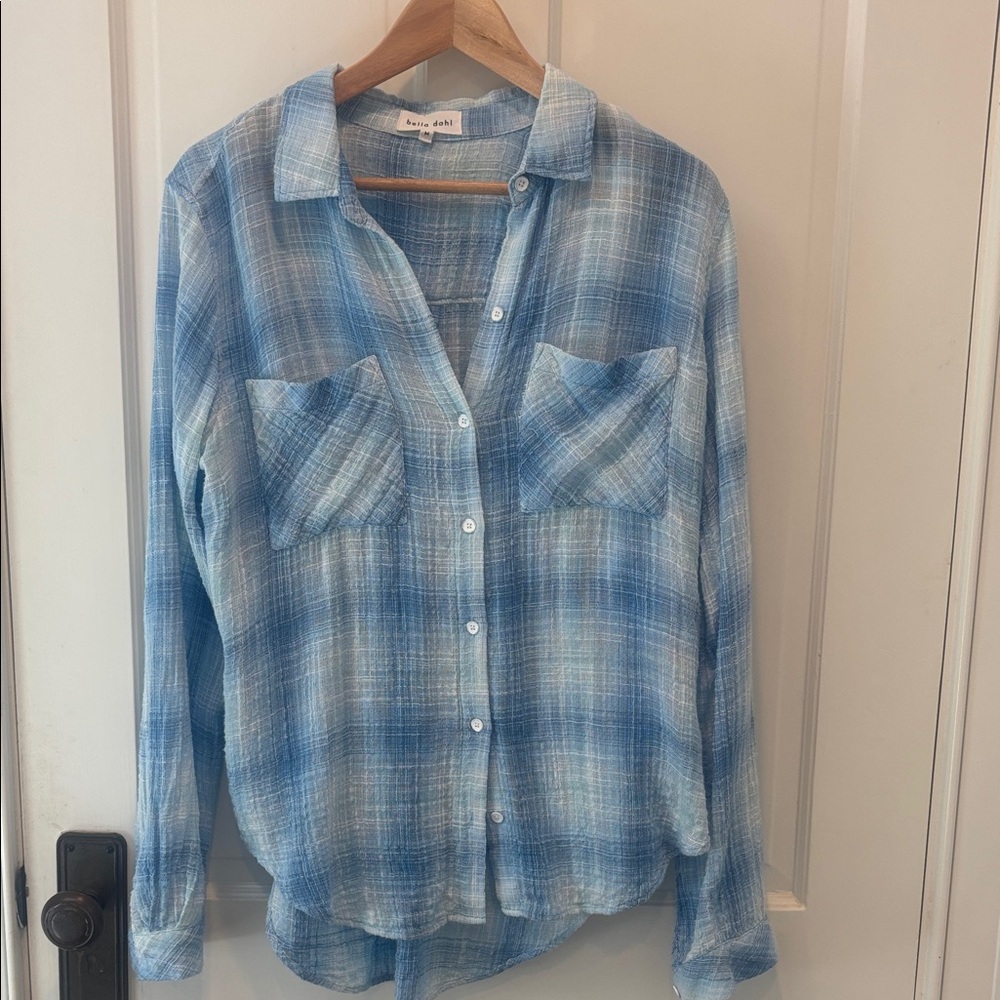 Bella Dahl Light Blue Plaid Button Front Shirt